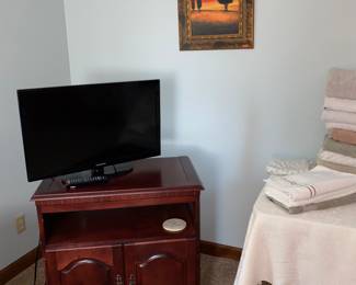 Sharp TV, Nightstand with Rotating Top