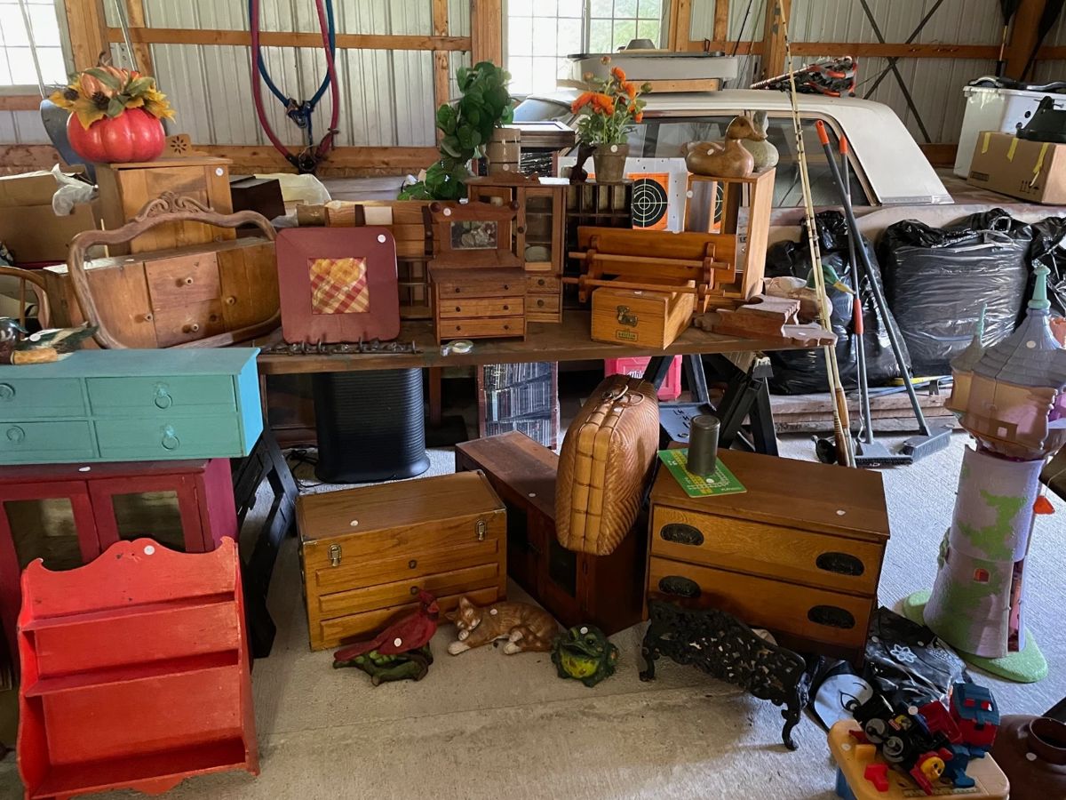 Antique cabinets, wooden boxes