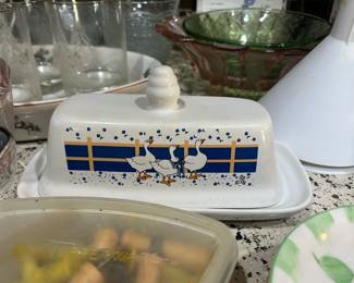  Country Kitchen Blue Geese Butter Dish