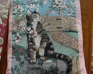 Spring Cat Debbie Cook Design Tapestry Throw Pillow 