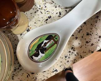 White Ceramic "Cows" Spoon Rest