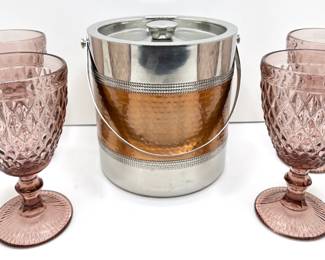 New Ice Bucket With Hammered Copper Detail & 4 Vintage Wine Glasses
Lot #: 47