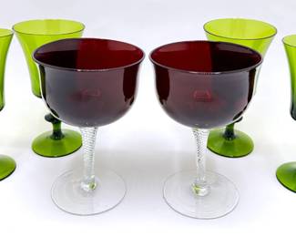 2 Vintage Ruby Glass Wine Glasses & 4 Vintage Green Wine Glasses
Lot #: 48