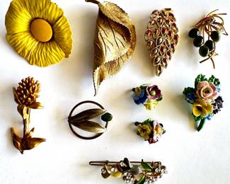 9 Vintage Brooch Pins & 1 Barrette By Francois, Adderly Floral, Crownstaff, Kate Hines & More
Lot #: 130