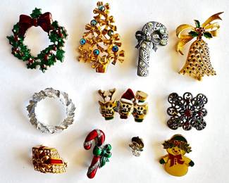 11 Vintage Christmas Holiday Brooch Pins By Monet, Avon, Gerry's & Centennia & More
Lot #: 129
