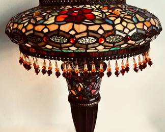 Vintage Stained Glass Tiffany Style Table Lamp With Beaded Fringe
Lot #: 29
