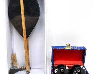 New Inbox Hand Made Fan From The Phillipines & Chinese Meditation Baoding Balls In Silk Covered Box
Lot #: 144