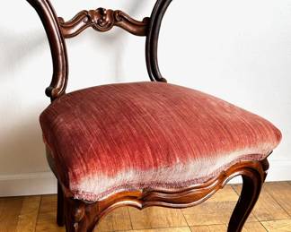 Antique Carved Wood Side Chair With Velvet Seat
Lot #: 2