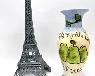 Eiffel Tower Made In France & Hand Painted Vase With French Writing, Signed
Lot #: 116
