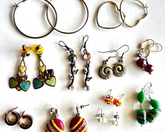 11 Pairs Vintage Earrings Including Tiny Sterling Silver Hoops
Lot #: 90