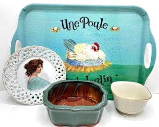 French Melamine Tray, Vintage Lattice Plate, Ceramic Planter & Lenox Bowl
Lot #: 123