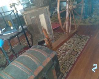 Large early american spinning wheel
1860s trunk