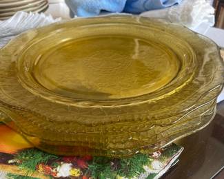Five Yellow Depression Dinner Plates