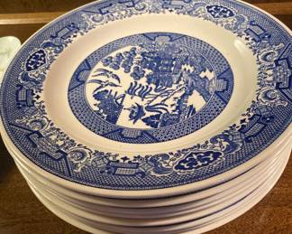Stack of Eight Blue Willow Plates