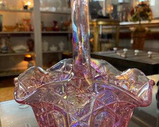 Fenton pink iridescent basket
