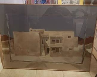 "Desert Adobe" by James Harrill (Hand Signed) & Mat designed by Christine of Santa Fe