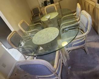 McGuire Style Bamboo Sheaf Rattan Dining Table and 8 Chairs

