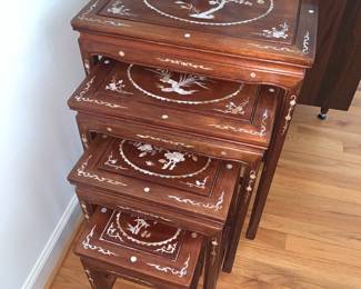 Rosewood nesting tables with mother of pearl inlay