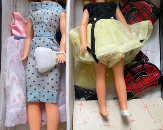 Tammy and Pepper dolls in case with accessories and clothing