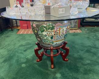 Glass top fishbowl dining/center table