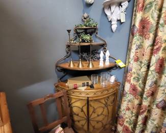 New hand painted corner piece that could be used as a bar or for storage in a dining room.