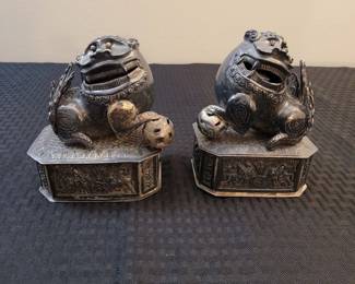 Antique Chinese Lion repousse silver boxes 