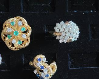 Sapphires, emeralds and diamond rings