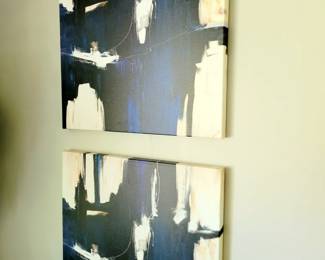 Abstract wall art cobalt blues and white