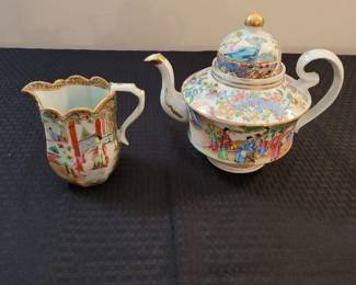 Antique Chinese Famille Rose teapot and creamer