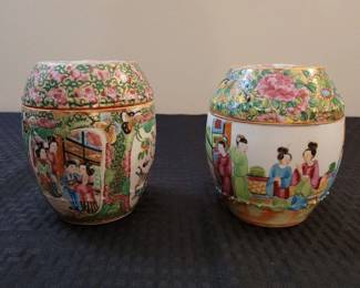 Antique Famille Rose lidded vases