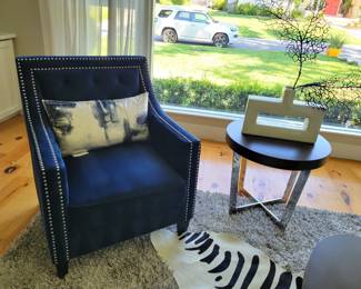 Pair of nailhead trim cobalt chairs