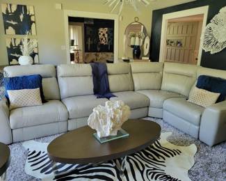 Gray leather electric reclining sectional