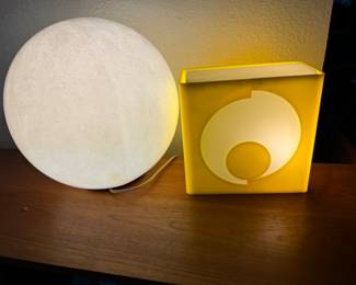 Vintage moon rock table lamp and yellow lucite lamp
