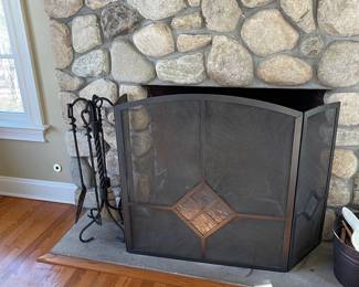 Fireplace screen, fireplace tools