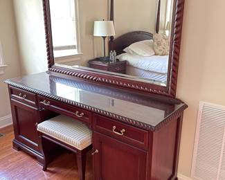 Solid wood vanity, chest and mirror