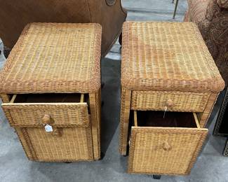 two wicker tight woven end tables