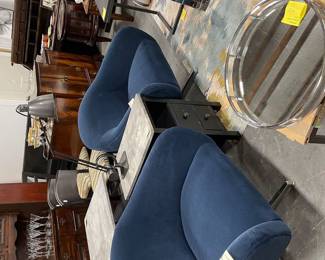 pair blue velvet chairs