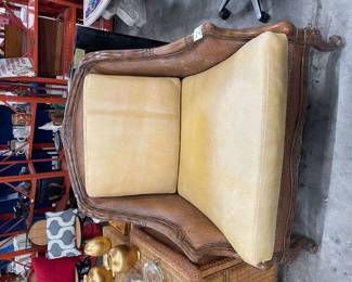 wood/wicker leather side chair