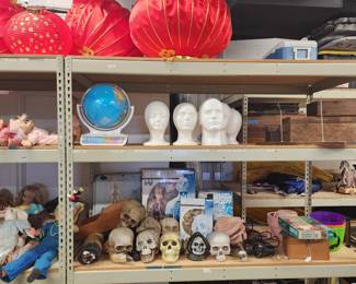 Lots of odd stuff. 
Halloween,  gory props, science models, Chinese lanterns, old creepy dolls for cheap!