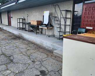 Shelves,  tables, ladders, child casket