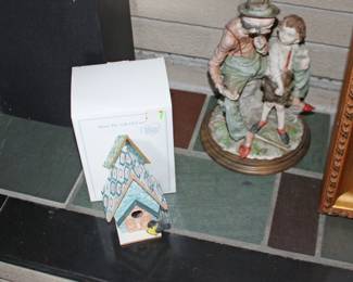 Bird House and Ceramic Figurine