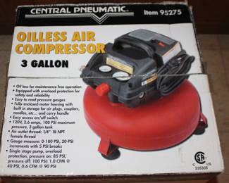 Central Pneumatic Oilless Air Compressor 3 Gal