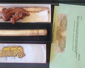 Horses Bottle Opener, Sterling Baracelets, Novelity Garage Ad and Foreign Monies