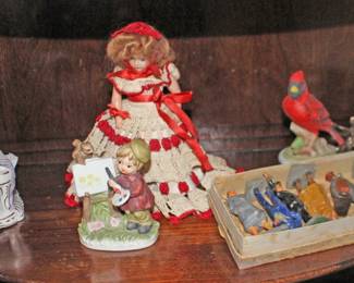 Vintage Doll with Crocheted Dress, Figurines, Toy Soldiers, Cardinal
