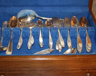 Silverware in Wood Chest
