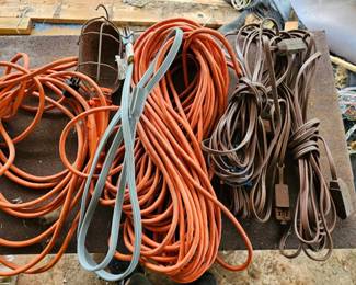 PPE177-Lot Of Assorted Power Extension Cords/Shop Lights/Jumper Cable