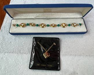 PPE230- 1/20 12k Gold Filled Bracelet & 18k Gold Tone Heart Shape Necklace 