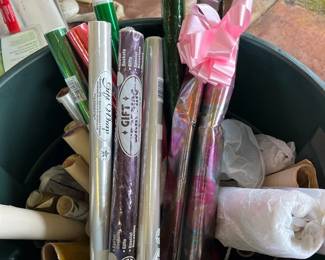 PPE206- 32 Gallon Rubbermaid Bin Filled With Asstd Wrapping Paper And Wrapping Accessories 