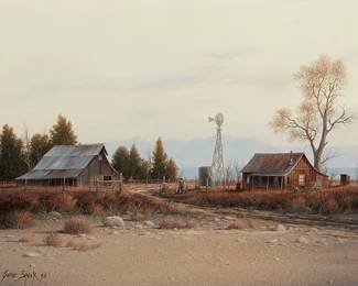 158
Gene Speck
b. 1937
A Quiet Day On The Ranch, 1993
Oil on panel
Signed and dated lower left: Gene Speck
9" H x 12" W
Estimate: $800 - $1,200