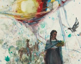 49
Eileen Monaghan Whitaker
1911-2005
"La Pinata"
Watercolor on paper
Signed lower left: Eileen Monaghan Whitaker, a.w.a; titled on the frame's backing board
Sight: 29.5" H x 21.5" W
Estimate: $500 - $700